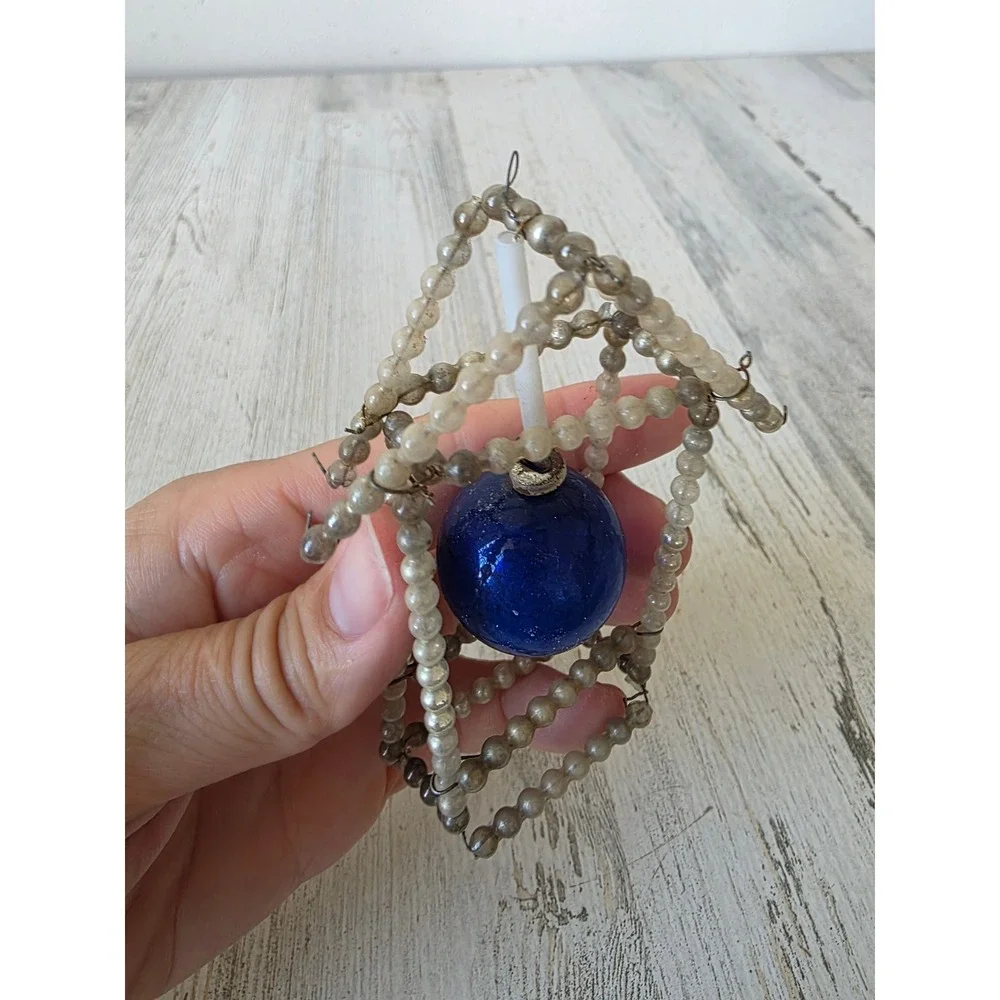 Antique czech Beaded glass ornament ball Xmas tree